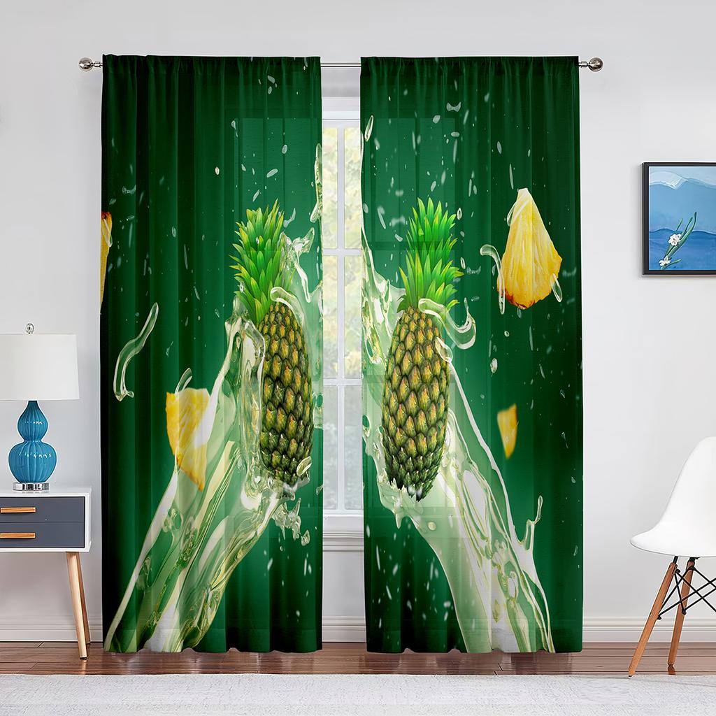 Sommer Ozean Strand Lustige Ananas Tragen Sonnenbrillen Transparente Vorhänge für Wohnzimmer Schlafzimmer Dekoration Fenster Voile Tüll Vorhang