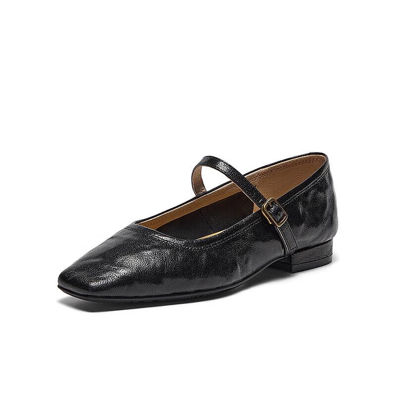 Bata Sheepskin Mary Jane Shallow Women's Vintage Elegant Versatile Flats