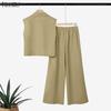 ZANZEA Women Sleeveless Vest Tops and Long Pants Casual Two Piece Suit Sets