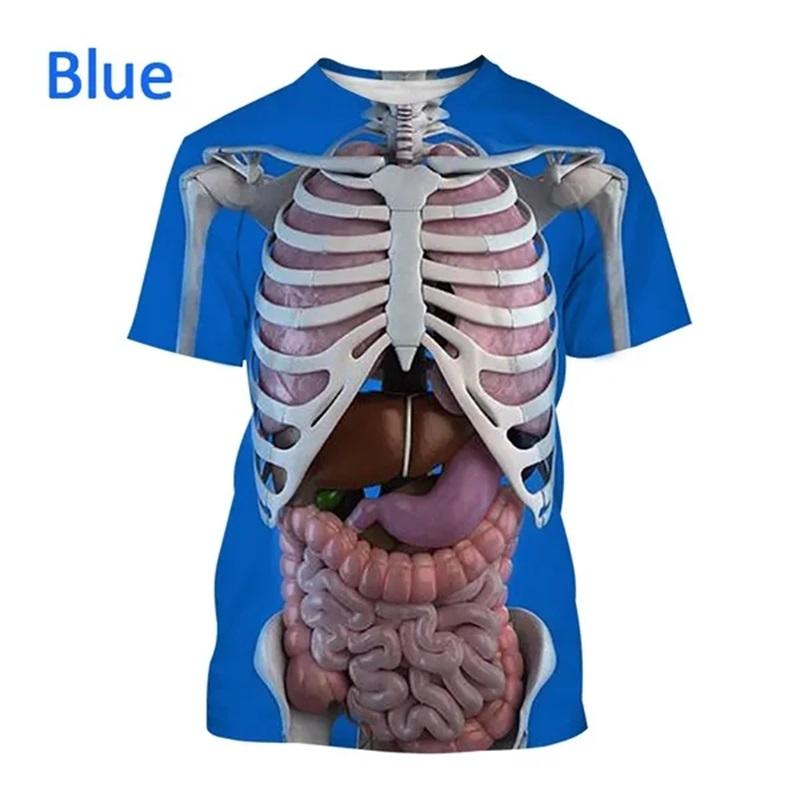 

Футболки с 3D-печатью скелета и внутренних органов, мужские повседневные футболки с круглым вырезом и коротким рукавом XS