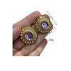 Medieval Vintage Round Retro Stud Earrings Necklace, Western Gold-Plated Purple Glazed Gemstone Elegant Stud Earrings Women