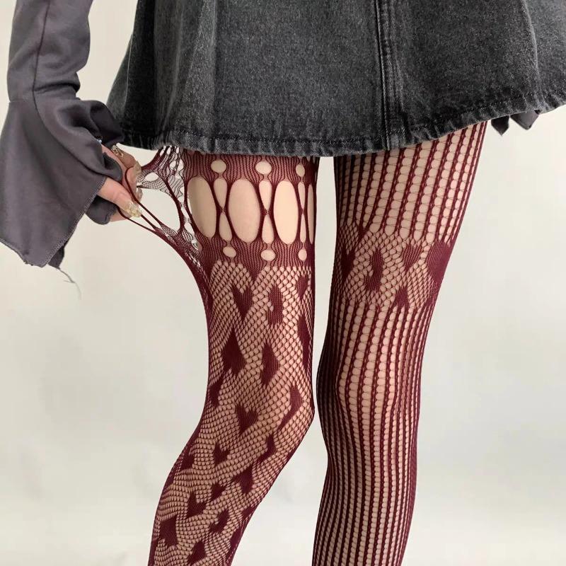 Women Sexy Lace Fishnet Stockings Lolita Hollow Out Solid Pantyhose Women's Irregular Exposed Skin Tights Slim Y2kBody Stockings
