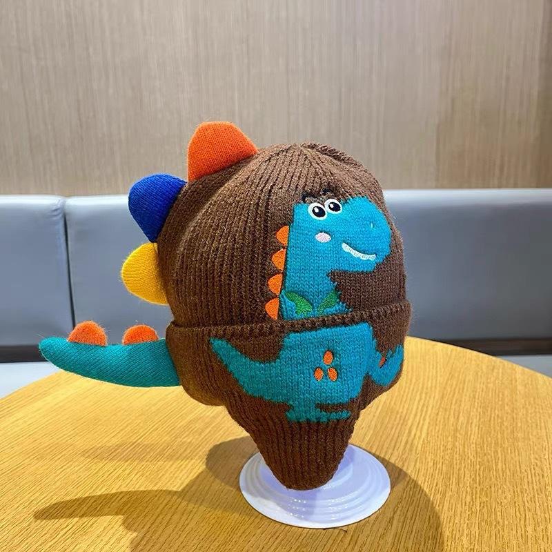 Winter Warm Baby Ear Protection Hat 3D Dinosaur Kids Earmuffs Cap Cartoon Toddler Woolen Knitted Hats 2-6 Years Children Beanie