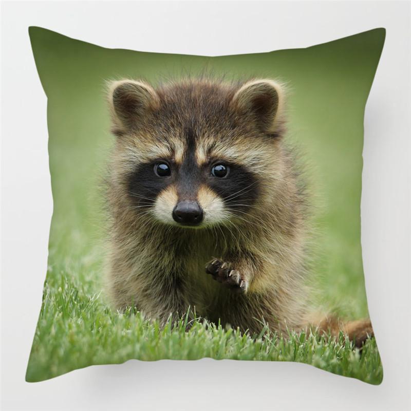 

Милый чехол для подушки с изображением енота 45x45 см, наволочка с принтом дикой птицы для дома, дивана-кровати, стула, декоративные наволочки