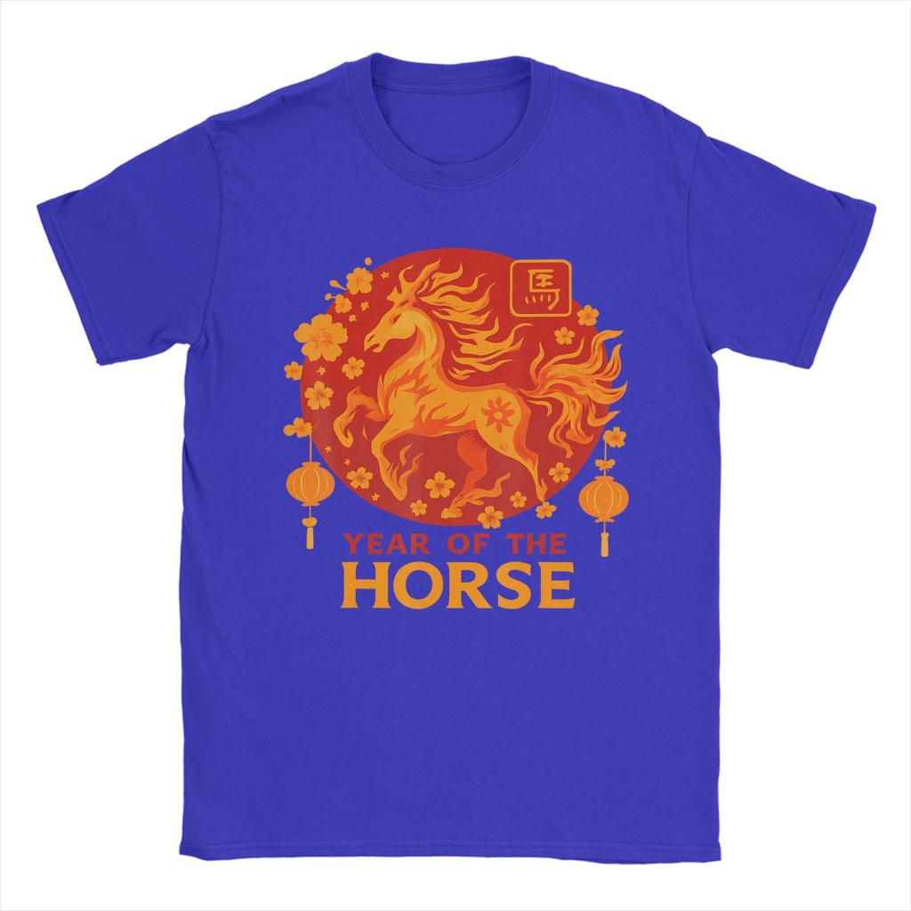 Chinese Zodiac Lunar New Year Fire Horse TShirts Unisex  Vintage Cotton Tees Crew Neck Short Sleeve T Shirts Gift Clothing