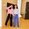 Plus Size Color-contrast Modal 2pcs Homewear Set Long Sleeve Tshirts and Wide Leg Pants Women Loose Pajamas Sets Streetwear Comfort Clothing
