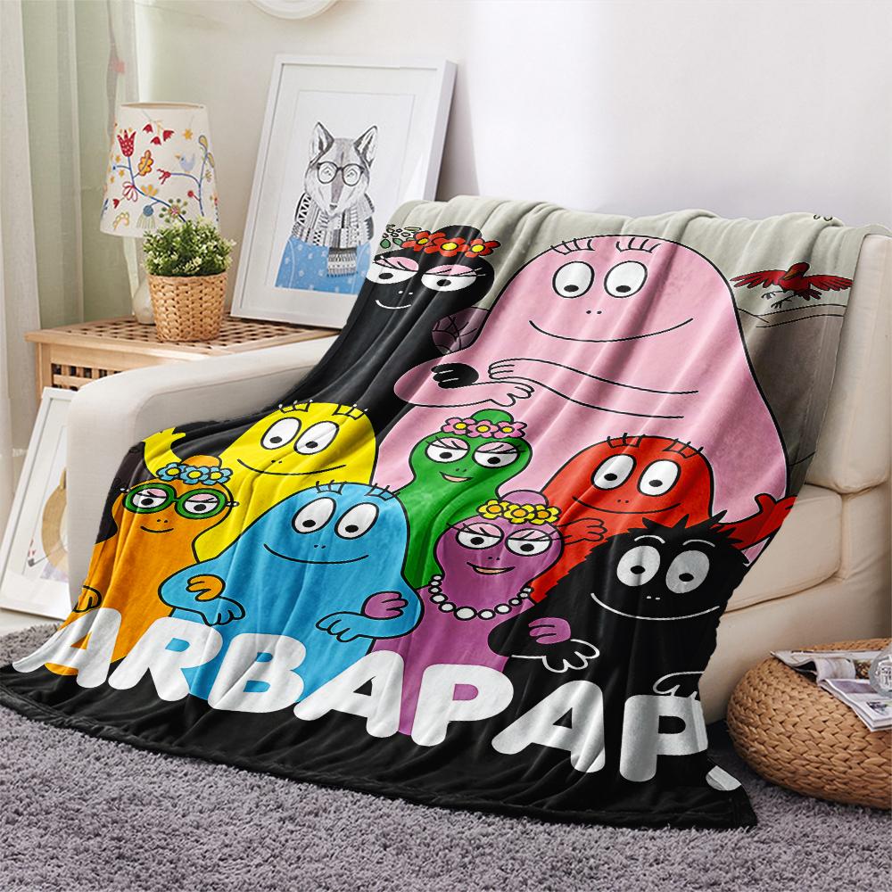 1 szt. Koc flanelowy z nadrukiem rodziny Barbapapy, Wysokiej jakości, Wygodny na wszystkie pory roku, Wystrój domu, Ciepło i komfort, Idealny na prezenty