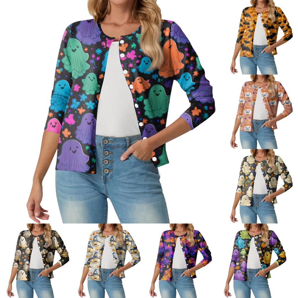 Women's Fashionable, Casual, Comfortable Halloween Print Cardigan Jacket