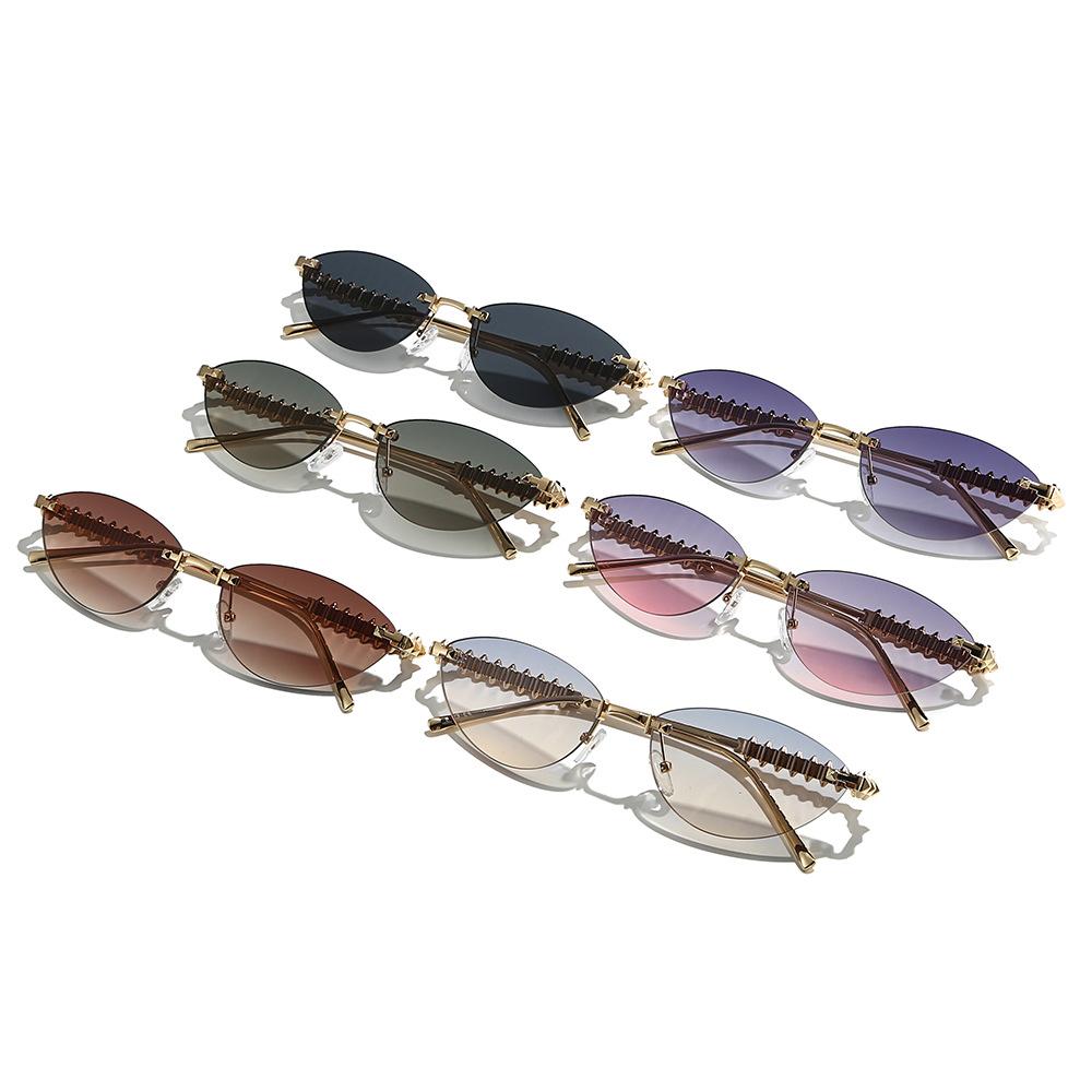 Cat-eye Sunglasses, Metal Frameless Design, Unisex, Suitable for Outdoor Wear and Fashion Shows, with Rivet Detailing On the Arms
