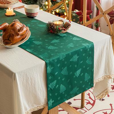 Chemin de Table de noël motif foncé, tapis de Table en Jacquard, arbre de noël, décoration d'ambiance du nouvel an, longue nappe