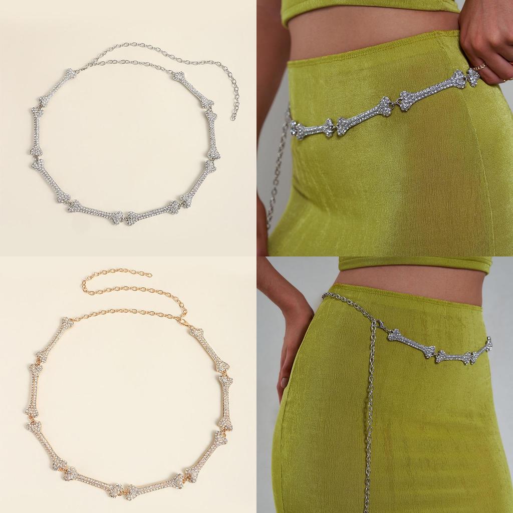 Womens Metal Bone Design Waist Chain With Rhinestone Decoration For Summer Fashion Accessories