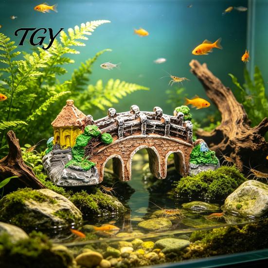 Betta Tank Accessories Aquarium Bridge Ornament, Arch Miniature Fish Decor, Nature Style Mini Model for Terrarium, Fairy Garden Small