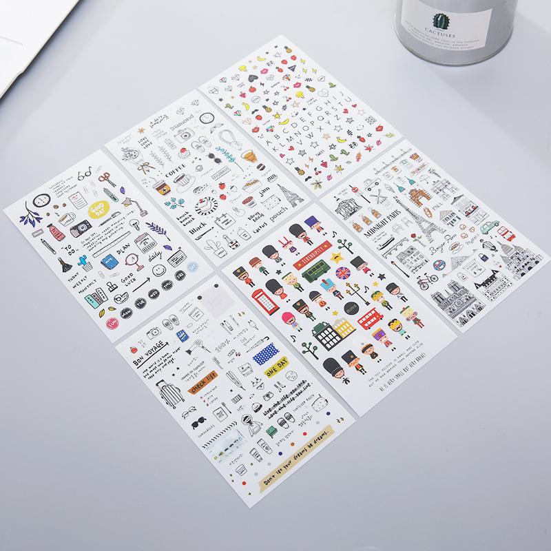 Office School Supplies Fresh Watercolor Style Stickers Travel Diary Photo Album 6 Pieces Gift Kawai Stationery Cute Lovely
