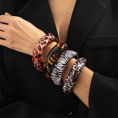 Salircon Vintage Übertrieben Leopard Harz Acryl Armbänder Damen Charms Geometrisch Rund Handgelenkbänder Paar Schmuck Neu