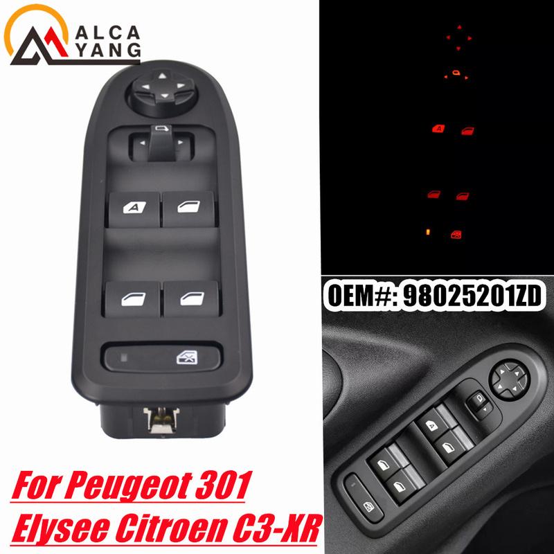 

For Peugeot 301 2014-2017 Elysee 98025201ZD Front Side Electric Master Car Power Window Switch Glass Lifter Button Orange LED