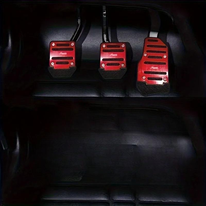 Universal Car Pedal Cover Kit - Aluminum Non-Slip Brake Gas Foot Pad Set in Red Blue Silver