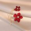 Autumn and Winter High-end Design with Red Flower Earrings, New Trendy, Light Luxury, Simple Temperament, Asymmetrical Tassel Earrings