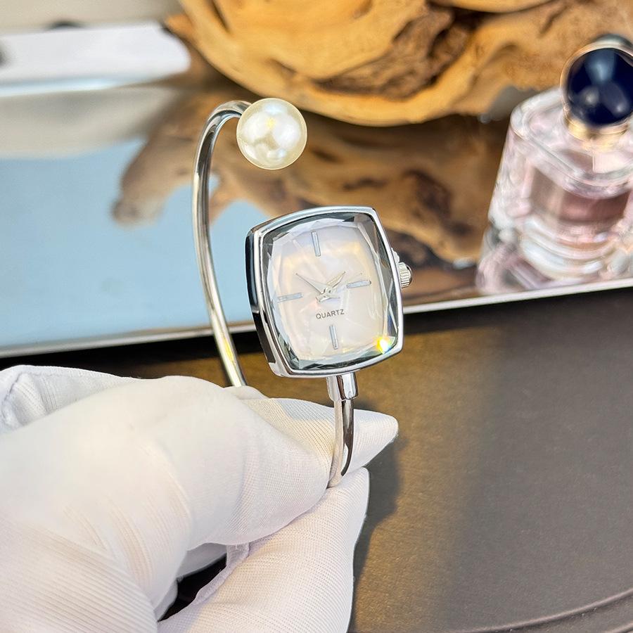 Women Open Bracelet Watch Crystal Square Quartz Wristwatch