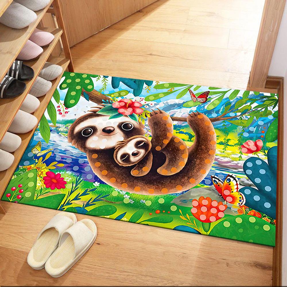 Sloth In The Jungle Square Rugs Are a Great Choice for Living Rooms, Bedrooms, Home Décor, and As Gifts.