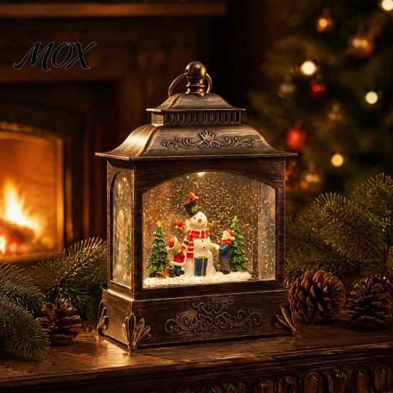 Warm Light Bedside Lamp Christmas Snow Globes with LED Light, Up Sphere Indoor Night Lantern, Battery/USB Powered Swirling Glitter Decorations