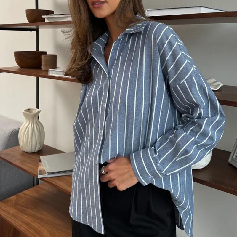Summer Striped Shirt for Outerwear, Women's Long Sleeved Cardigan