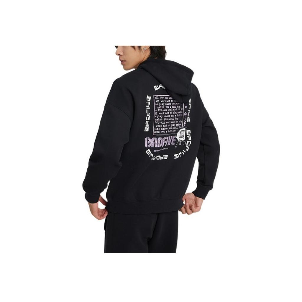 Li-Ning Anti-Wu Series Letter Pattern Print Knit Hoodie Pullover Men Tops Black AWDSD37-4