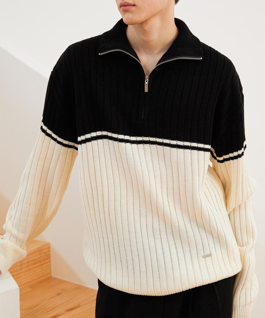 TRIP LE SENS St Two-Tone Half Zip Knit_Green