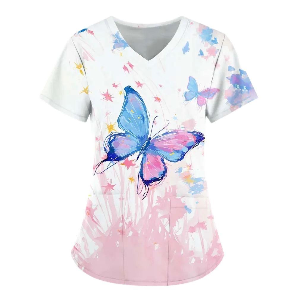 Butterfly Element 3D Digital Printed Women's Personalized and Fashionable Round Neck Short Sleeved T-shirt