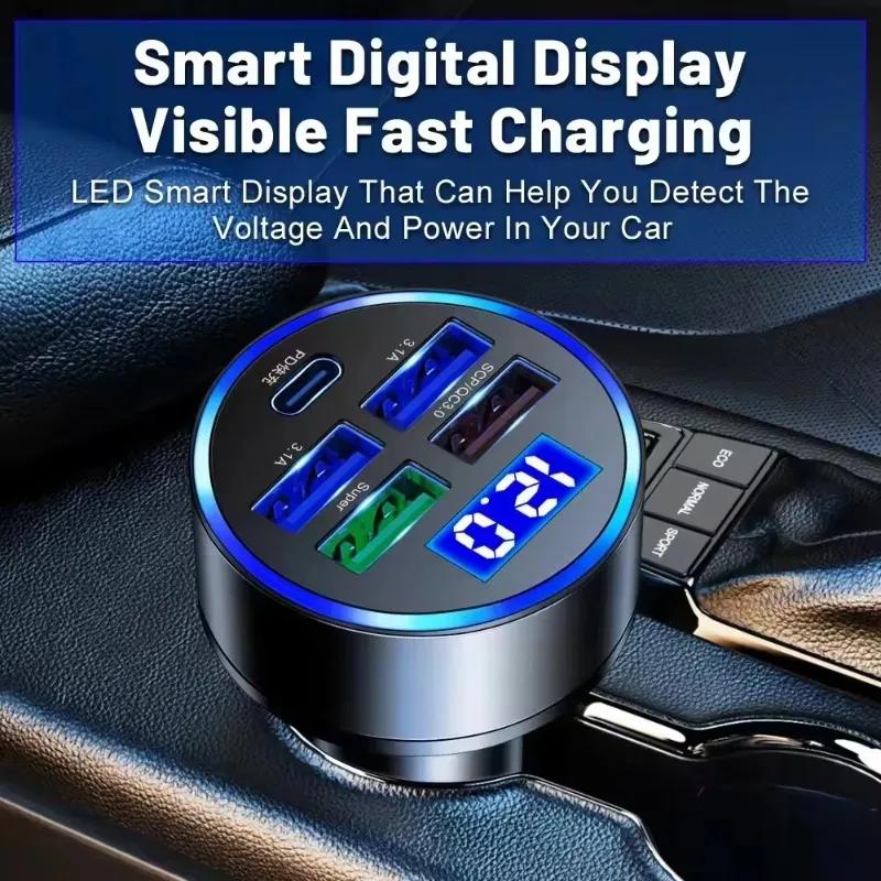 Multi Protocol Car Charger 150W 5 Port Simultaneous Charging PD QC30 Fast Charge USB C Type C For iOS Android Devices Accessory