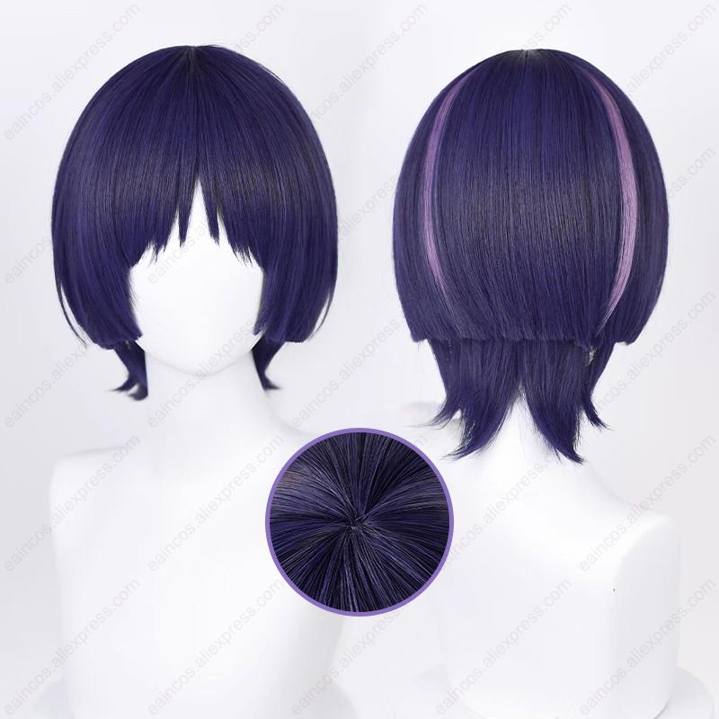 Scaramouche Cosplay Wig 35cm Blue Purple Black Mixed Color Wigs Heat Resistant Synthetic Hair