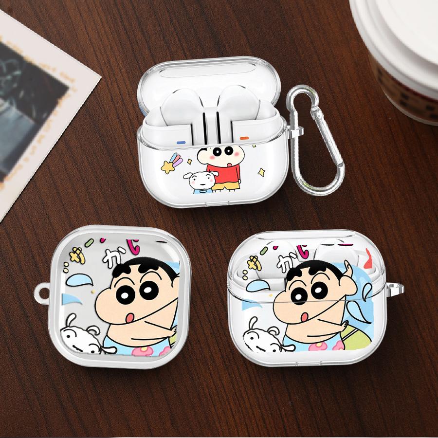 Case For Samsung Galaxy Buds 3 FE 3Pro 4Pro 4 Pro 2 2Pro Live Clear Earphone Cases Cover With Hook Cute Crayons Shinchan