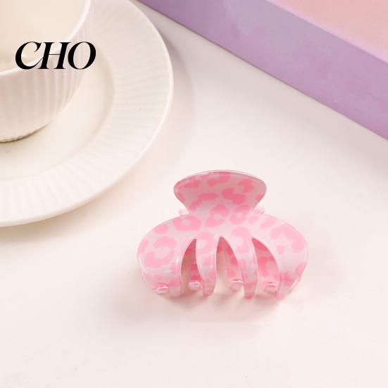 Strong Hold Hair Claw Anti-slip Teeth Leopard Heart Print Clip Pink Series Women Medium Size Back Head Shark Grip Accessory Multiple Colors