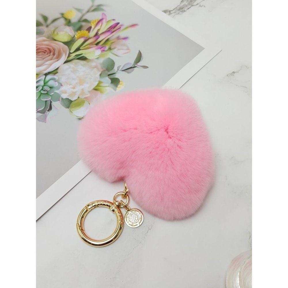 MAIA Rabbit Fur Heart Keychain & Charm - Pink