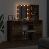 Makeup Table with Mirror Lighting (3 pcs) Brown Particleboard