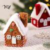Miniature Cabin Tabletop Decor Plush Christmas House Hanging Ornament, Fabric Gingerbread Pendant with Reusable Festive Scene Accessory Rope,