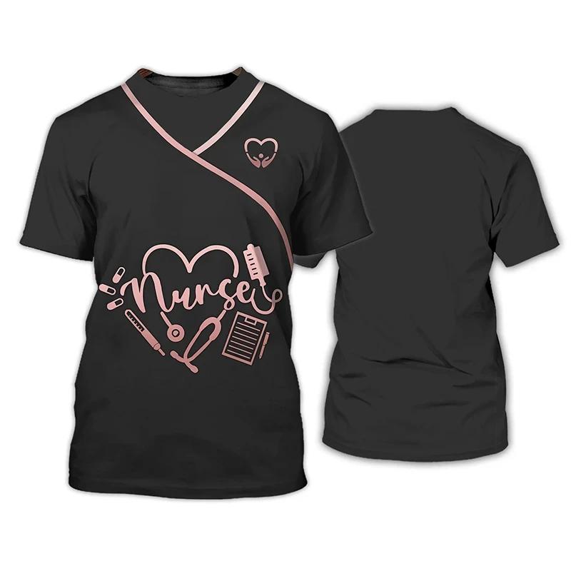T-shirts de dentistes T-shirt pour femmes T-shirt à col rond Uniforme d'infirmière personnalisé Impression 3D Manches courtes Surdimensionné Femme Décontracté Vêtements pour dames