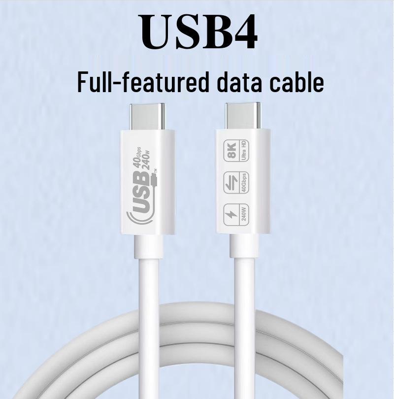 USB4 Thunderbolt 4 Type-C Data Cable, 240W Fast Charge, 40Gbps Transfer, Dual-Headed