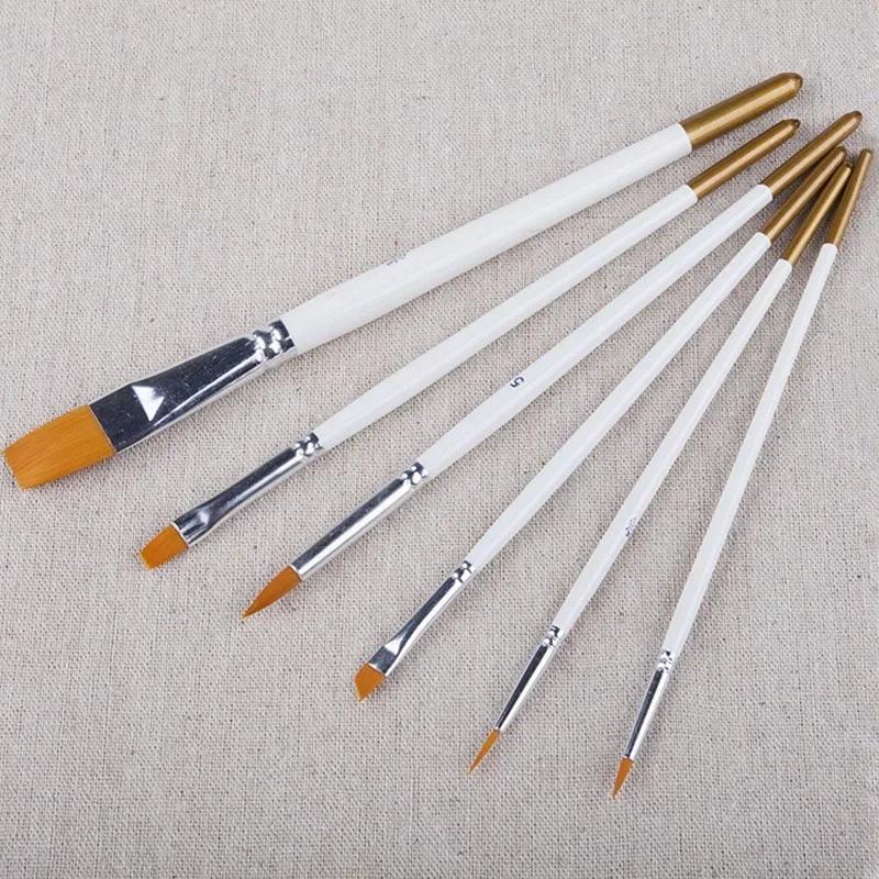 6pcs /set Painting Brush Oil Paint Nylon Hair Water Color Acrylics Art Set Supplies Oil Painting Brushes School Stationery