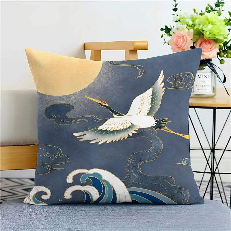 

Наволочка с рисунком журавля и пейзажа для гостиной, дивана, подушки, наволочка для спальни, наволочка для автомобиля, украшение для дома 40x40cm