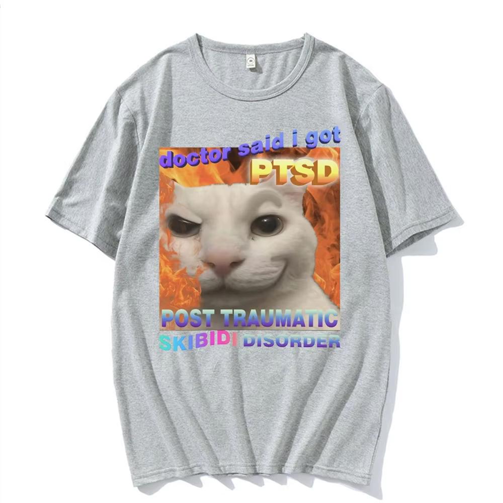 

Skibidi Disorder Funny Cute Cat Meme Tee Shirt Gift Men Women Vintage Fashion Casual Cotton Short Sleeve Male T-shirt Streetwear 4XL