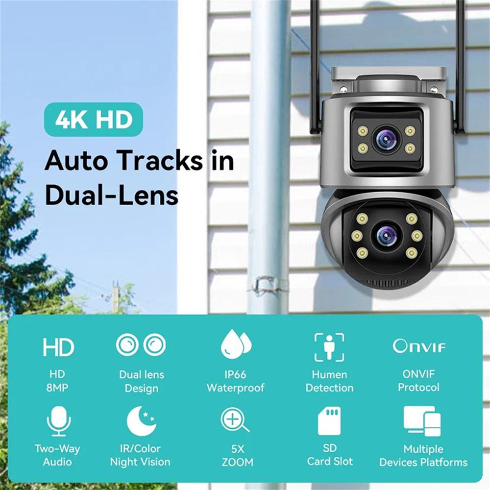 

Outdoor WiFi Security Camera Waterproof HD Night Vision Dual Lens PTZ IP Cam with 32G Memory Card EU Plug
