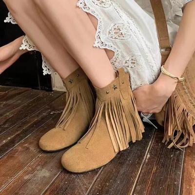 Fashion Women Motorcycle Boots Female Casual Fringe Boots Fashion Platform Heel Short Bootes Women Autumn Winter Comfort  Knight Booties