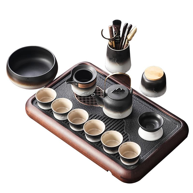 Japanese black pottery kung fu tea set retro gradual change home office living room teacup teapot tea set set gift