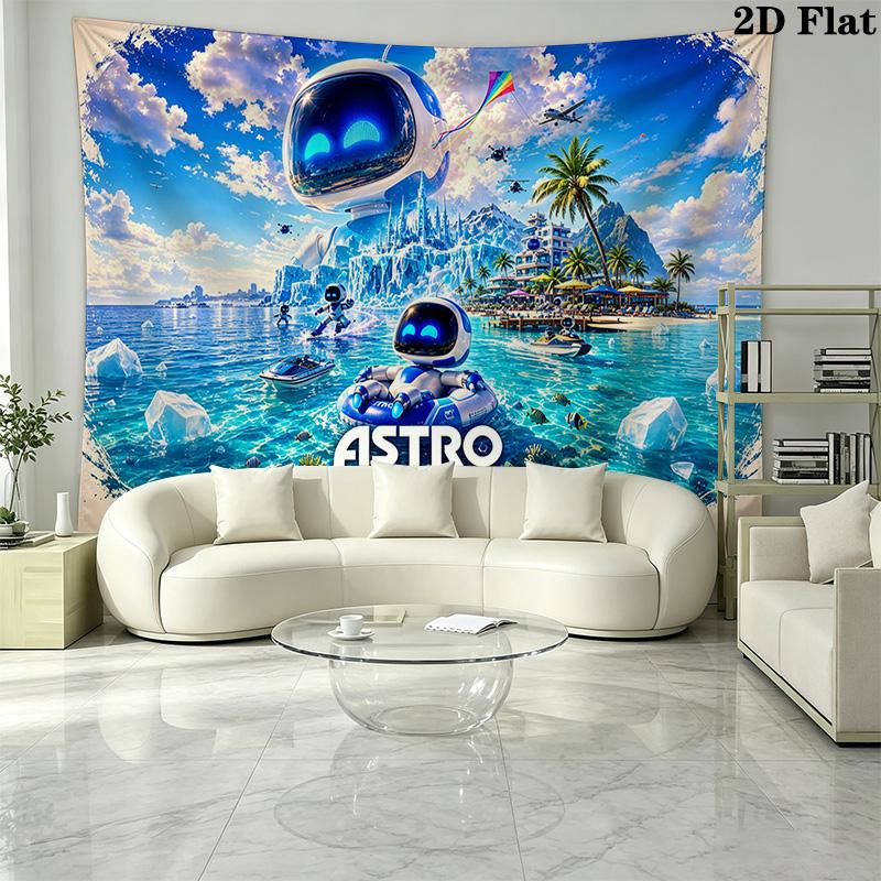 Astro Bot Wandteppich Ästhetische Wandbehang Bedruckter Stoffdecke Dekorative Wandteppiche für Schlafzimmer Wohnzimmer Heimdekoration