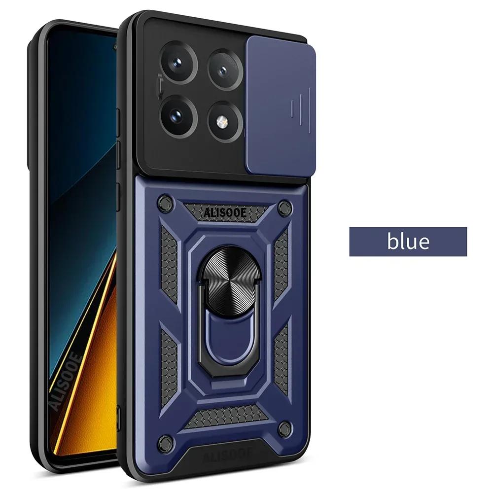 Hülle für POCO F7 / X7 Pro X6 Pro 5G Hülle Armor Schiebe-Kameraobjektivschutzhülle für Xiaomi POCO X6 Pro 5G Ringständer Funda