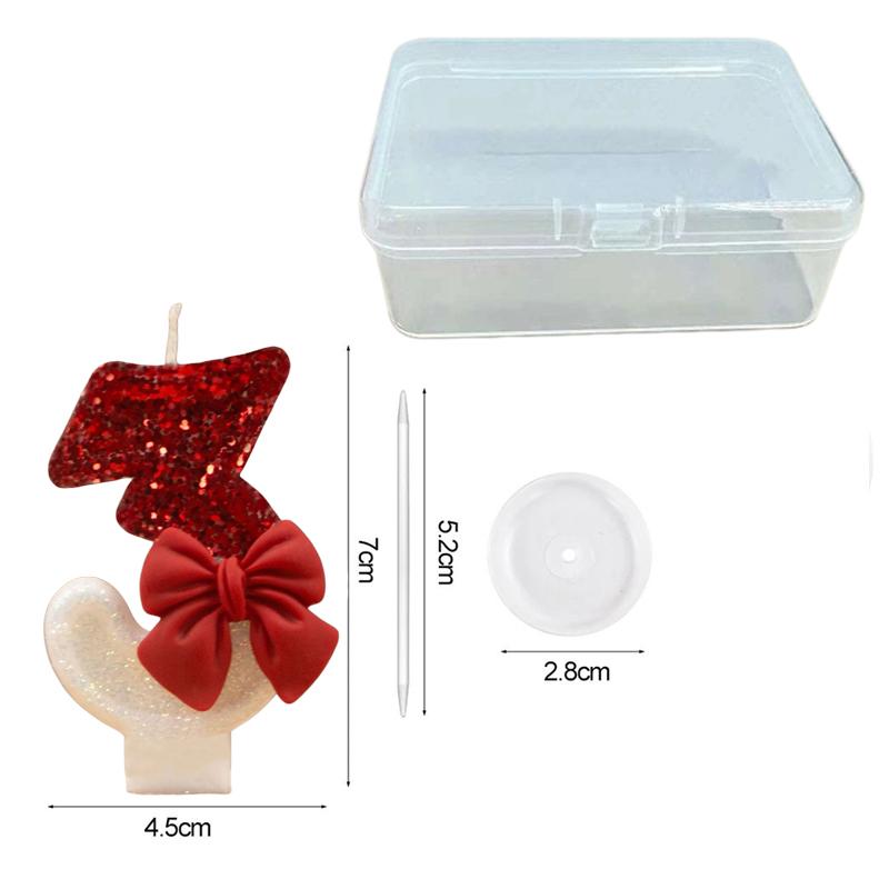 Red White Sequins Bow 0-9 Birthday Digital Candle - Creative Premium Cake Decoration