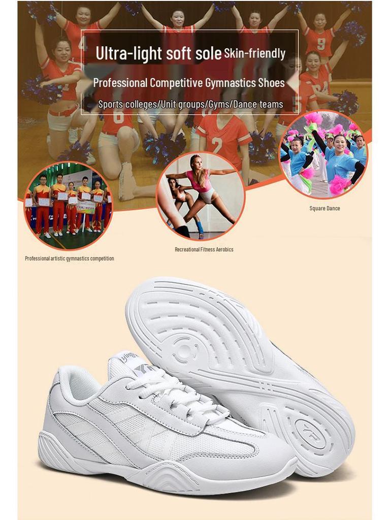 Yingrui Women's White Leather Aerobic Cheerleading Shoes, Soft Sole Training and Competition Footwear