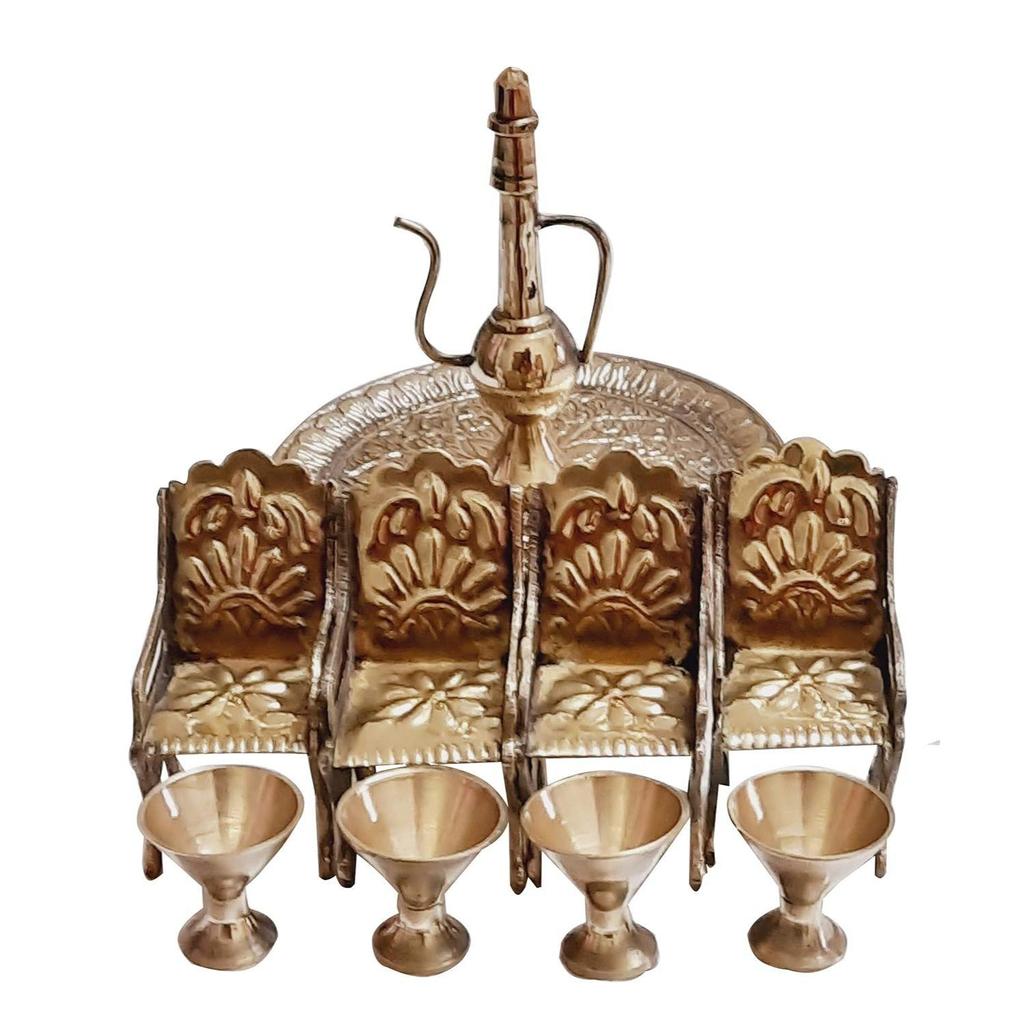 Paartha Saarthi Rajasthani Antique Decorative Handcrafted Vintage Handmade Elegant Designer Brass Dining Table Chair Maharaja Set Showpiece