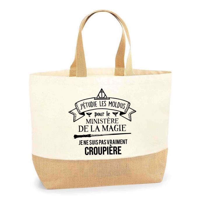 Cabas / Tote bag - PLANETEE - Croupière « Ministère de la Magie » - Jute naturel - Fabriqué en France - Capacité généreuse