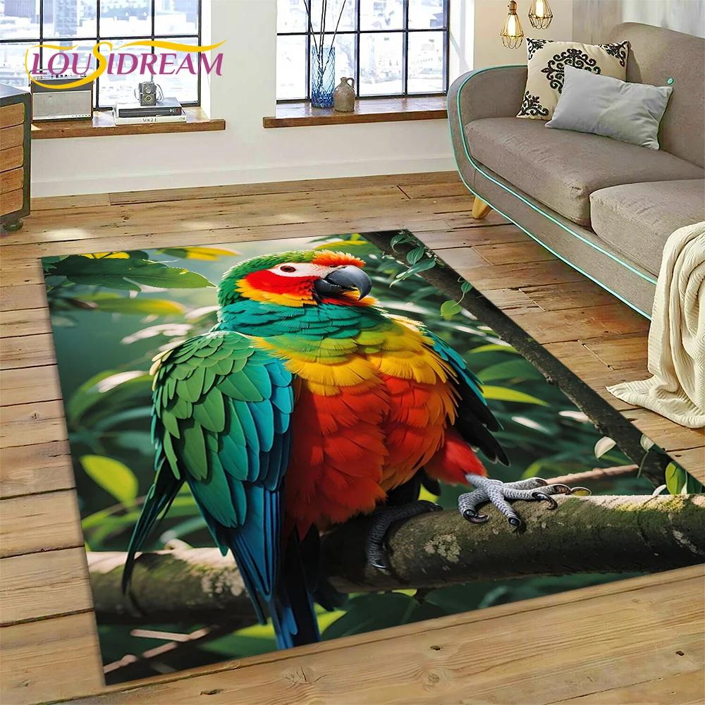 Colorful Parrot Macaw Budgerigar Bird Carpet Rug for Home Living Room Bedroom Sofa Doormat Decor,kid Area Rug Non-slip Floor Mat